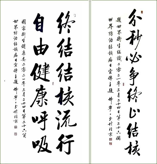 書法家韓寧寧再次為安國醫院題寫“世界防治結核病日”宣傳主題